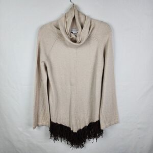 Soft Surroundings Pullover Cashmere Wool Fringe Cowl Neck Sweater Sz M Southwest